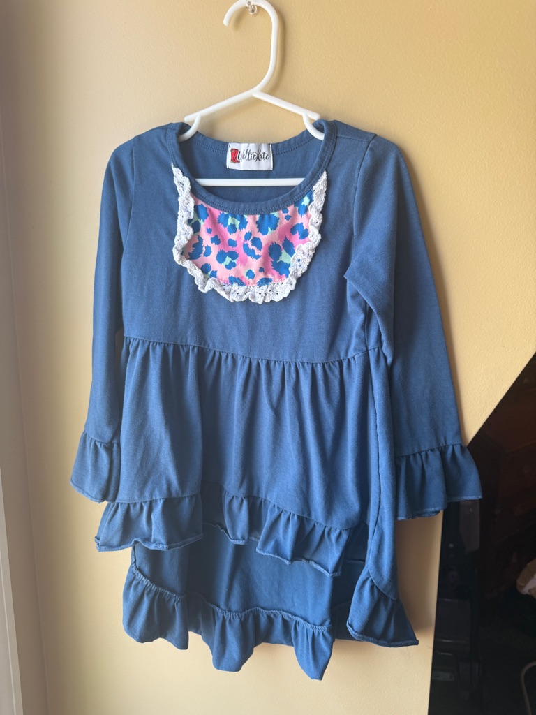 Wellie Kate Blue High Low Ruffle Top | Girls 5-6t | Boutique